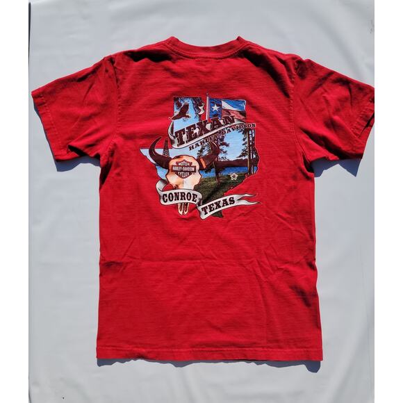 Harley Davidson Conroe Texas TX Red Cotton Short Sleeve T-shirt Size M - Picture 2 of 6